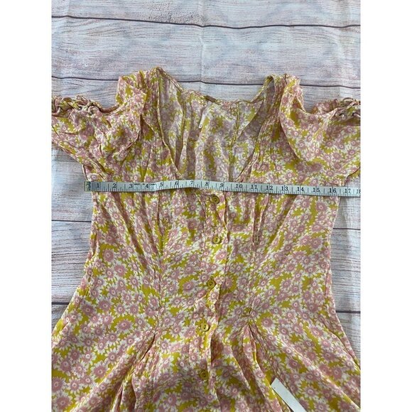Free People Women's Yellow Floral Lace Up Mini Dress - Medium - Picture 7 of 14